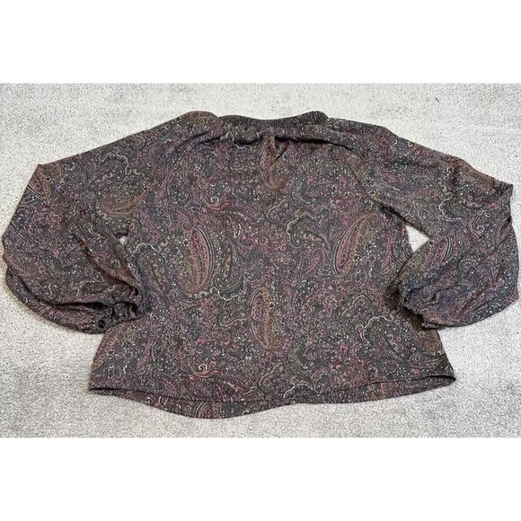 Evereve Blouse Womens Small Brown Pink‎ Paisley Kyra Peasant Blouse V Neck - Picture 3 of 13